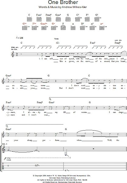 One Brother - Guitar TAB, New, Main