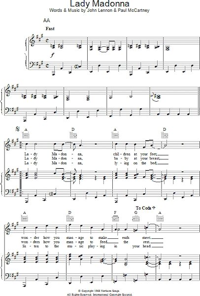 Lady Madonna - Piano/Vocal/Guitar, New, Main