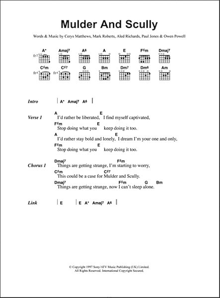 Mulder And Scully - Guitar Chords/Lyrics, New, Main