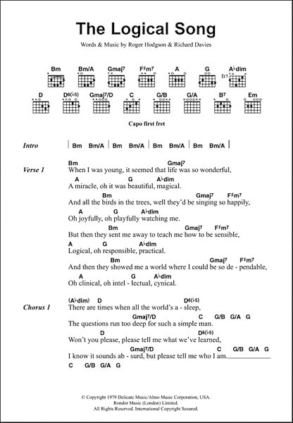 The Logical Song - Guitar Chords/Lyrics, New, Main