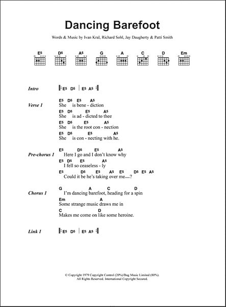 Dancing Barefoot - Guitar Chords/Lyrics, New, Main