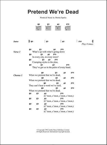 Pretend We're Dead - Guitar Chords/Lyrics, New, Main