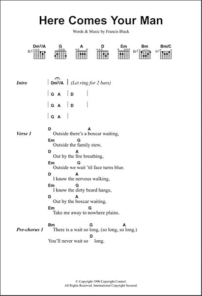 Here Comes Your Man - Guitar Chords/Lyrics, New, Main
