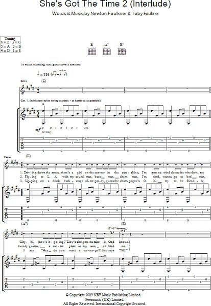 She's Got The Time 2 (Interlude) - Guitar TAB, New, Main