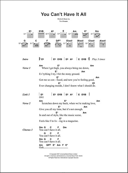 You Can't Have It All - Guitar Chords/Lyrics, New, Main