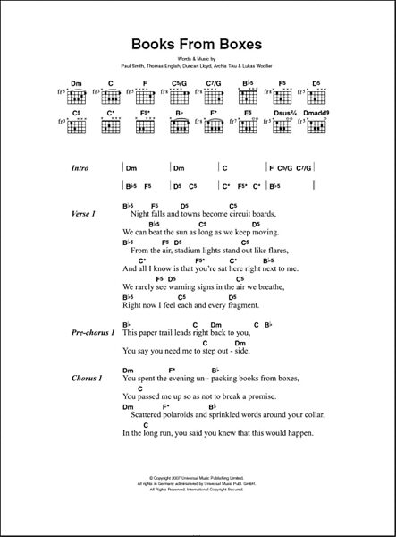 Books From Boxes - Guitar Chords/Lyrics, New, Main