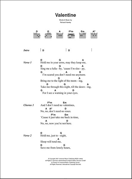 Valentine - Guitar Chords/Lyrics, New, Main