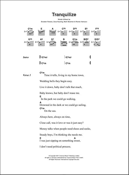 Tranquilize - Guitar Chords/Lyrics, New, Main