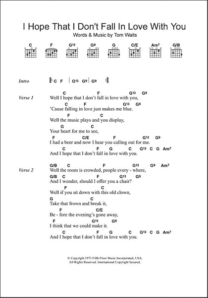 I Hope That I Don't Fall In Love With You - Guitar Chords/Lyrics, New, Main