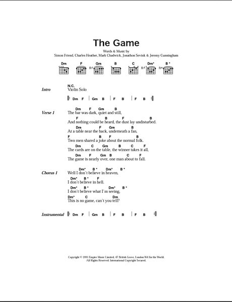 The Game - Guitar Chords/Lyrics, New, Main
