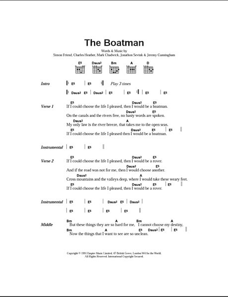 The Boatman - Guitar Chords/Lyrics, New, Main