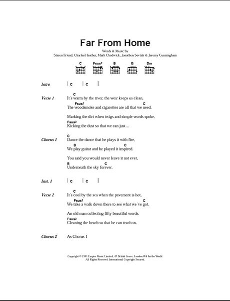 Far From Home - Guitar Chords/Lyrics, New, Main