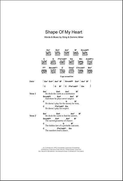 Shape Of My Heart - Guitar Chords/Lyrics, New, Main