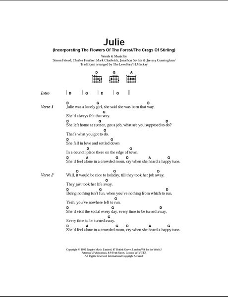 Julie - Guitar Chords/Lyrics, New, Main