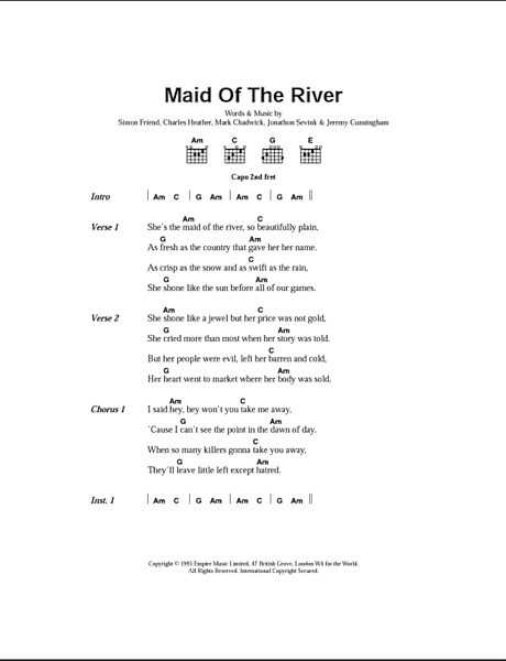 Maid Of The River - Guitar Chords/Lyrics, New, Main