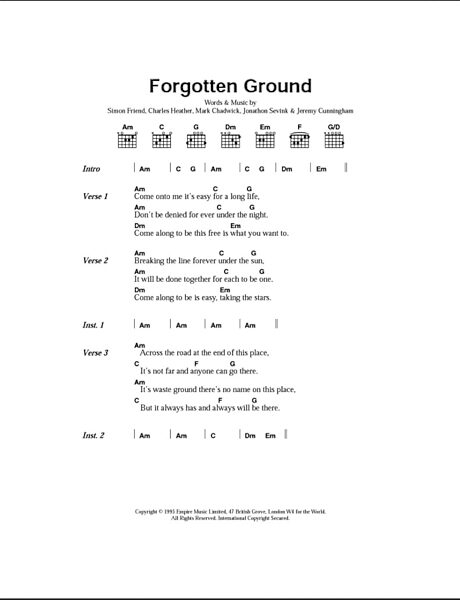 Forgotten Ground - Guitar Chords/Lyrics, New, Main