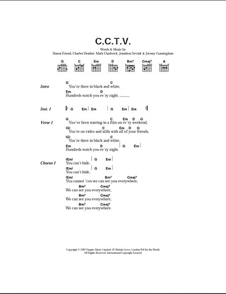 C.C.T.V - Guitar Chords/Lyrics, New, Main