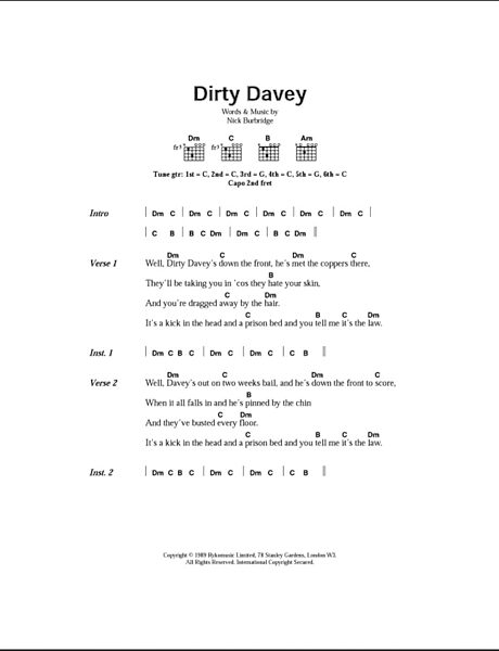 Dirty Davey - Guitar Chords/Lyrics, New, Main