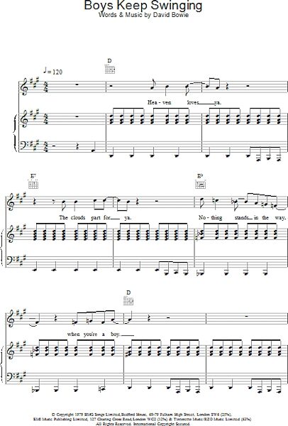 Boys Keep Swinging - Piano/Vocal/Guitar, New, Main
