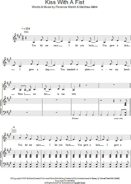 Kiss With A Fist - Piano/Vocal/Guitar, New, Main