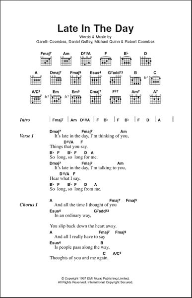 Late In The Day - Guitar Chords/Lyrics, New, Main