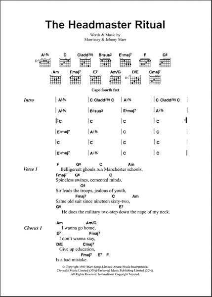 The Headmaster Ritual - Guitar Chords/Lyrics, New, Main