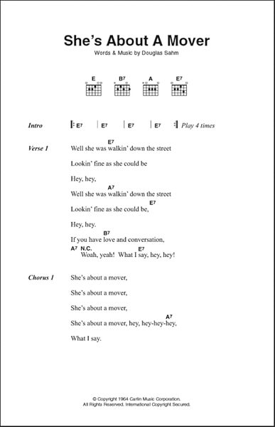 She's About A Mover - Guitar Chords/Lyrics, New, Main