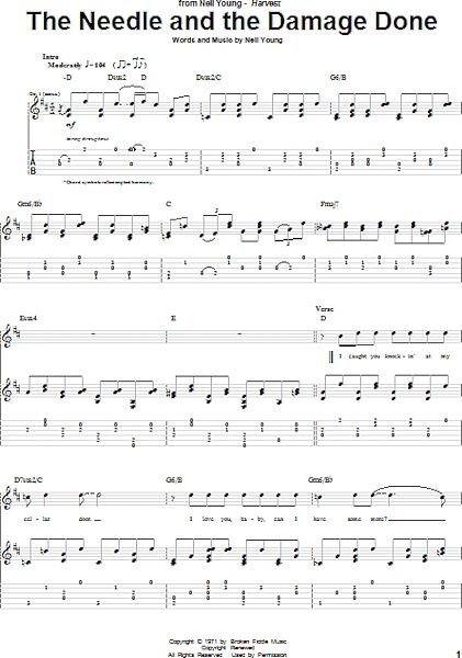 The Needle And The Damage Done - Guitar TAB, New, Main
