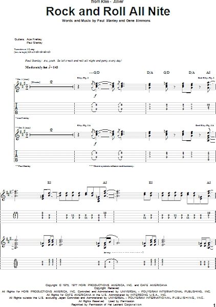 Rock And Roll All Nite - Guitar TAB, New, Main