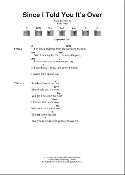 Since I Told You It's Over - Guitar Chords/Lyrics, New, Main