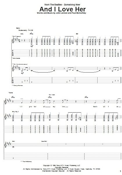 And I Love Her - Guitar TAB, New, Main
