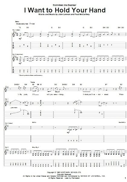 I Want To Hold Your Hand - Guitar TAB, New, Main