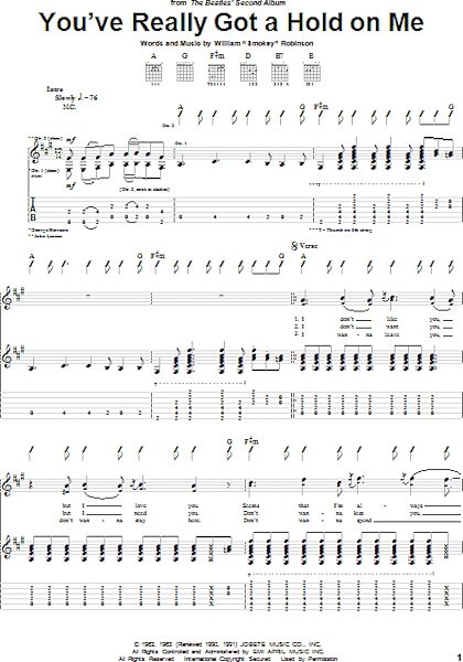 You've Really Got A Hold On Me - Guitar TAB, New, Main