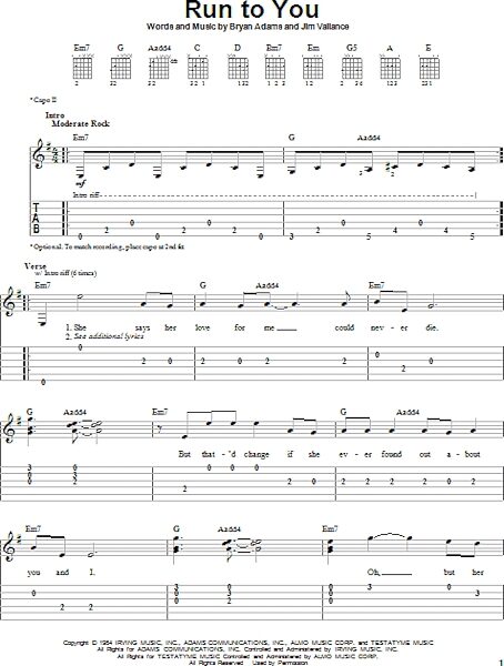 Run To You - Easy Guitar with TAB, New, Main