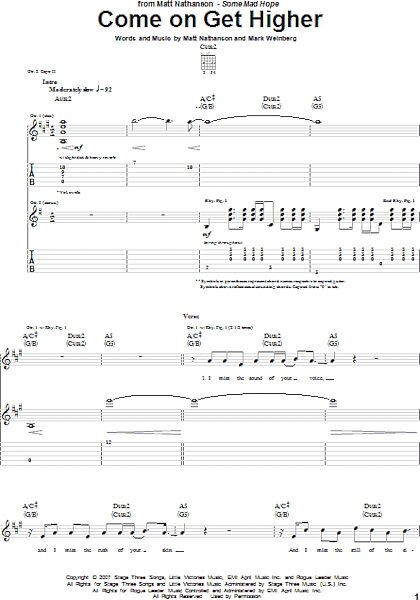 Come On Get Higher - Guitar TAB, New, Main
