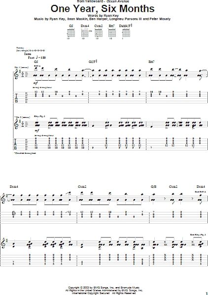 One Year, Six Months - Guitar TAB, New, Main