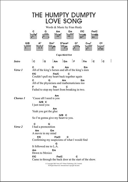 The Humpty Dumpty Love Song - Guitar Chords/Lyrics, New, Main