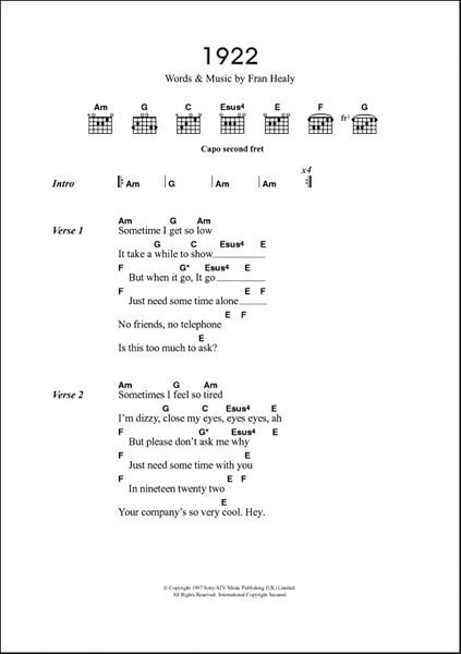 1922 - Guitar Chords/Lyrics, New, Main