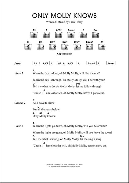 Only Molly Knows - Guitar Chords/Lyrics, New, Main