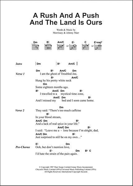 A Rush And A Push And The Land Is Ours - Guitar Chords/Lyrics, New, Main