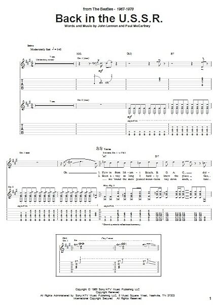 Back In The U.S.S.R. - Guitar TAB, New, Main