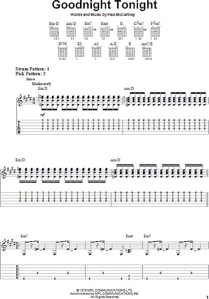 Goodnight Tonight - Easy Guitar with TAB, New, Main