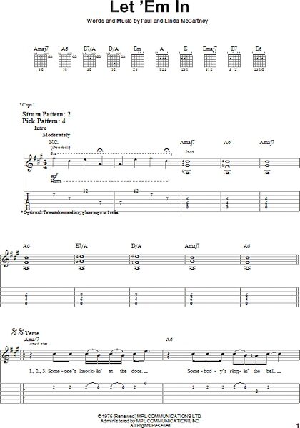 Let 'Em In - Easy Guitar with TAB, New, Main