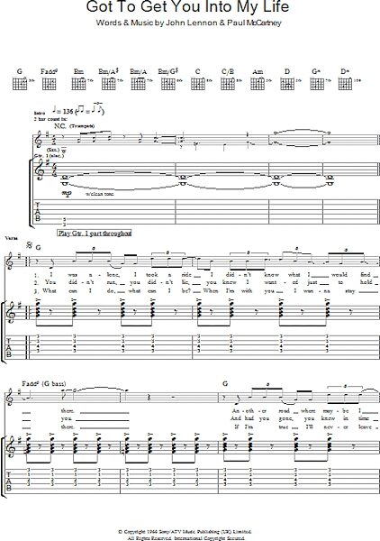 Got To Get You Into My Life - Guitar TAB, New, Main