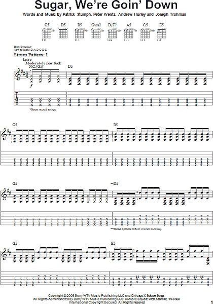Sugar, We're Goin' Down - Easy Guitar with TAB, New, Main