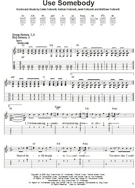 Use Somebody - Easy Guitar with TAB, New, Main