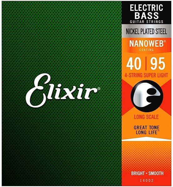 Elixir Nanoweb Nickel Plated Steel Electric Bass Strings, .040-.095 - Super Light - Long Scale, Main