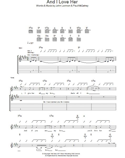 And I Love Her - Guitar TAB, New, Main