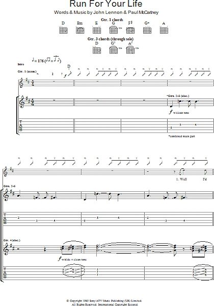 Run For Your Life - Guitar TAB, New, Main