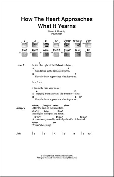 How The Heart Approaches What It Yearns - Guitar Chords/Lyrics, New, Main